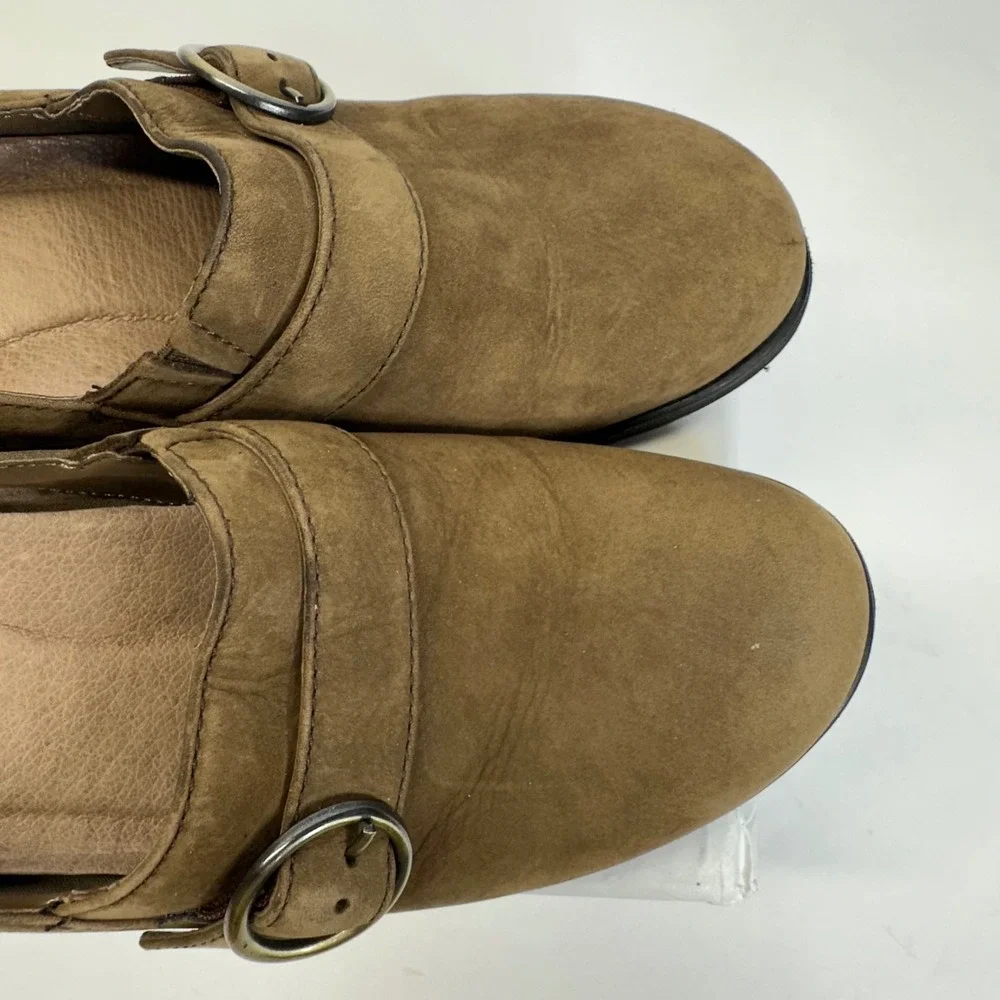 Dansko Brown Nubuck Leather Wedge Monk Strap Buckle Pumps Shoes Size 38 7.5-8
